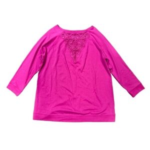 Roaman's Pink Lace Detail Three-Quarter Sleeve Blouse Top Size Large 18/20